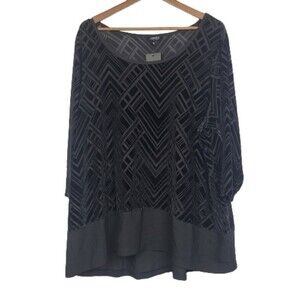 Jones New York NWT Black Semi Sheer Velvet Burn Out Detail Tunic Shirt Size 3X